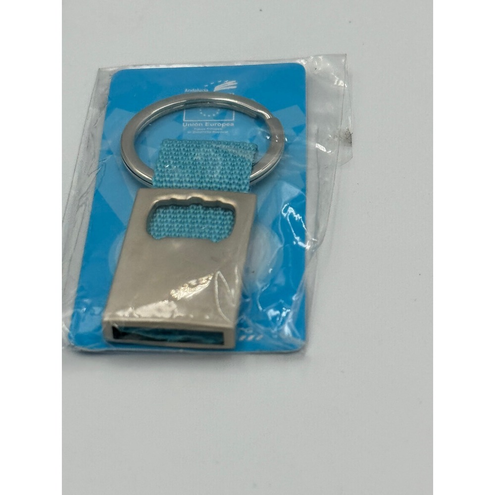Andalucia Spain Souvenir Keychain Turquoise Woven Strap Brushed Metal Fob NEW